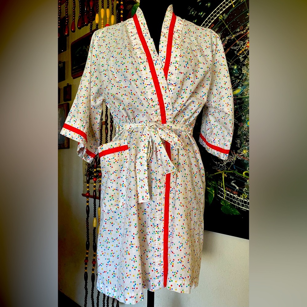 VTG 60’s/70’s Berkleigh Juniors mini Hearts Robe! 50/50 Poly/Cotton. USA.